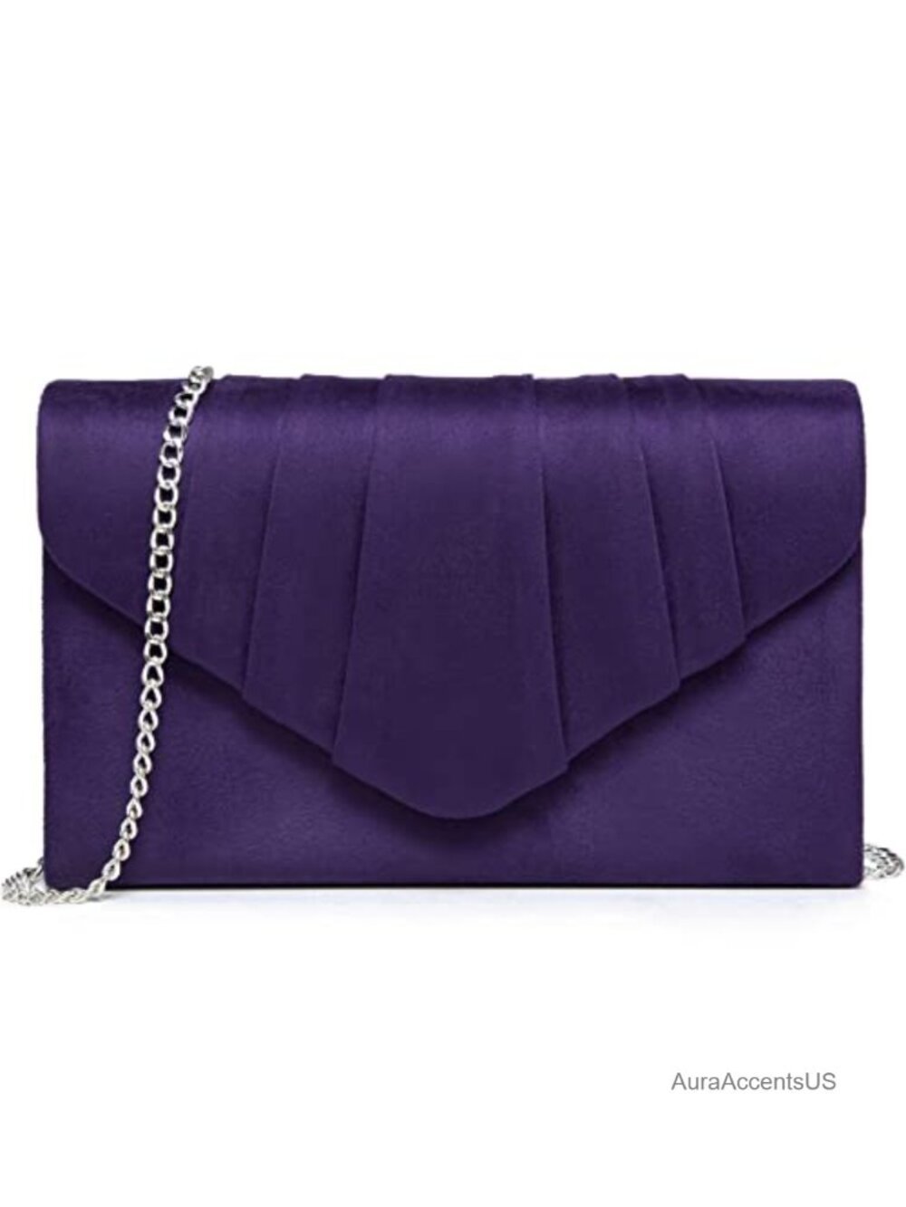 Faux Suede Evening Bag Pleated Envelope Clutch Purse Detachable Chain Strap